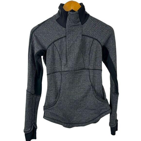 Lululemon Size 2 Base Runner 1/2 Zip Heathered Herringbone Black Running Top - Picture 4 of 16